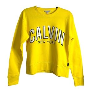 Calvin New York Bright Yellow Logo Cropped Sweatshirt Size Medium